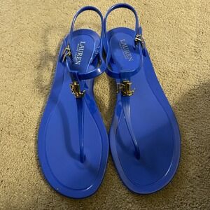 NWOT LAUREN RALPH LAUREN "ASHTYN" SANDALS T-STRAP JELLY SHOES SIZE 10B BLUE